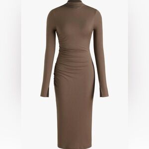 Brown high neck body con dress